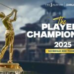 A scenic view of TPC Sawgrass showcasing the iconic Island Green on hole 17, where top golfers will compete in the Players Championship 2025.