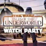 Promotional image showing Fortnite’s Watch Party Island featuring characters from Star Wars: Tales of the Underworld ahead of the animated series premiere