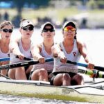 Rowers competing during the NCAA DI Women’s Rowing Championship 2025 on Mercer Lake in New Jersey