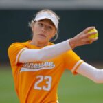 2025 NCAA softball bracket graphic showing matchups, top seeds, and regional sites