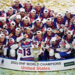 Team USA celebrates IIHF gold medal victory over Switzerland