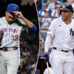 Juan Soto at bat during Mets vs. Yankees Subway Series game at Yankee Stadium during MLB Rivalry Weekend 2025