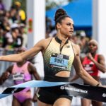 Olympians Sydney McLaughlin-Levrone and Gabby Thomas competing at Grand Slam Track Philadelphia 2025