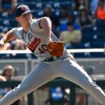 Gage Wood celebrates no-hitter for Arkansas in Men's College World Series against Murray State