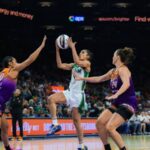 Seattle Storm and Los Angeles Sparks players in action during a WNBA game at Crypto.com Arena
