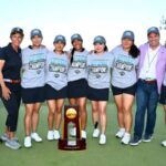 Northwestern Women’s Golf team celebrates winning the 2025 NCAA Championship against Stanford