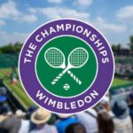 Wimbledon 2025 tennis match underway at Centre Court with fans watching under blue skies