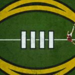 College football players lining up for a play during a televised NCAA game in 2025