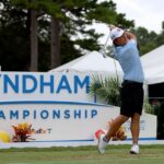 PGA Tour players tee off during Round 2 of the Wyndham Championship 2025 at Sedgefield Country Club